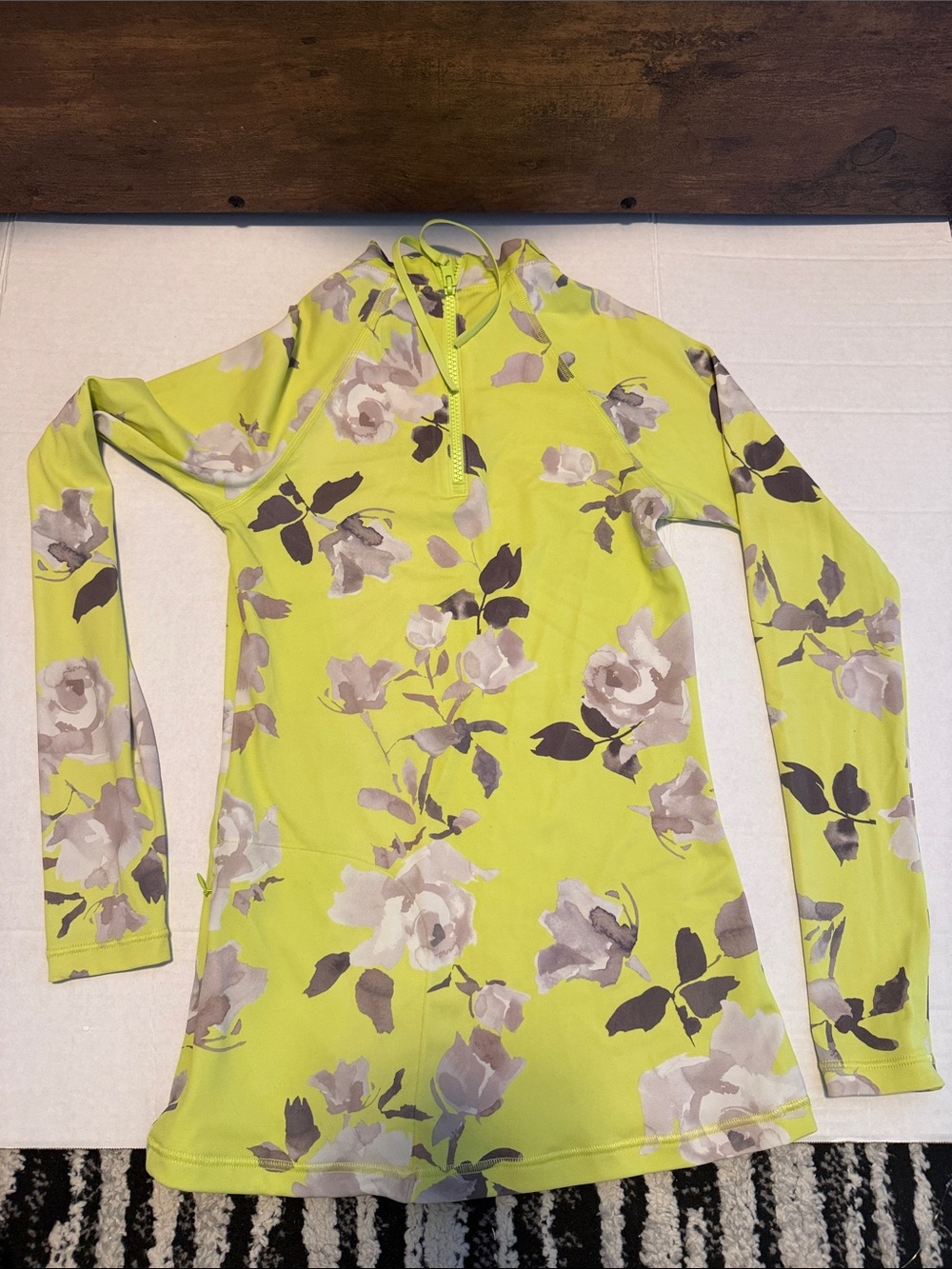 Athleta Yellow Floral Long-Sleeve Zip Neck Top